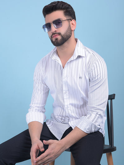 White Vertical Striped Cotton Shirt-Men Shirts-Crimsoune Club