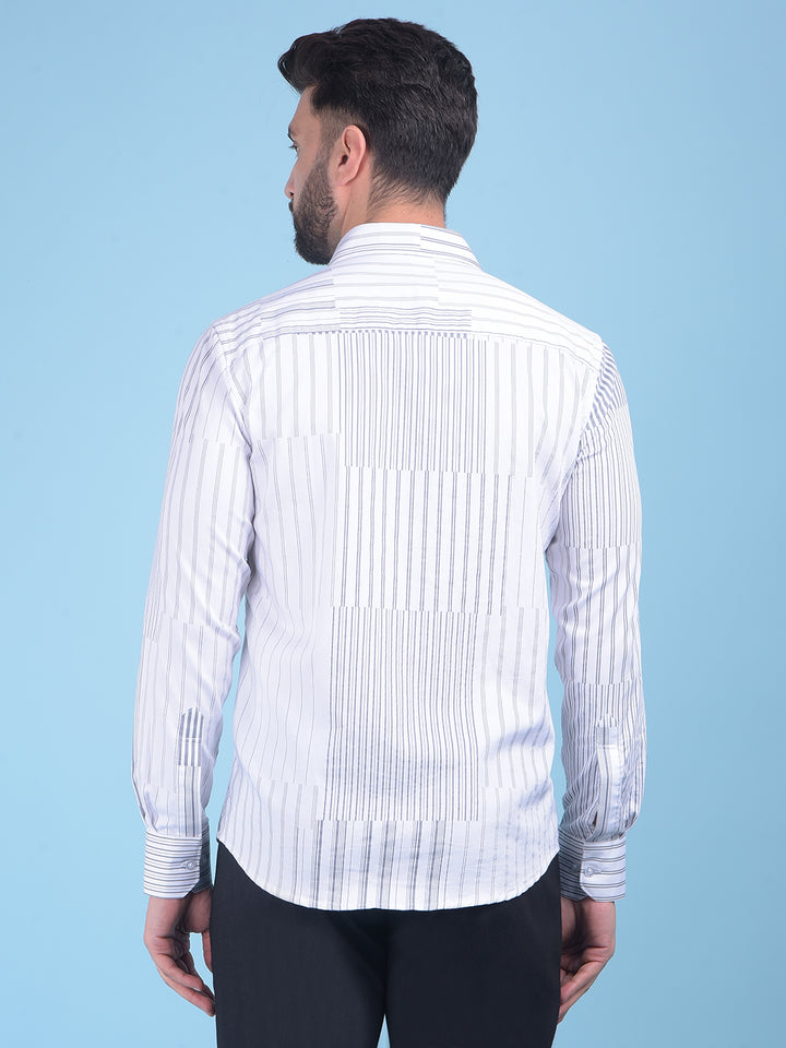 White Vertical Striped Cotton Shirt-Men Shirts-Crimsoune Club
