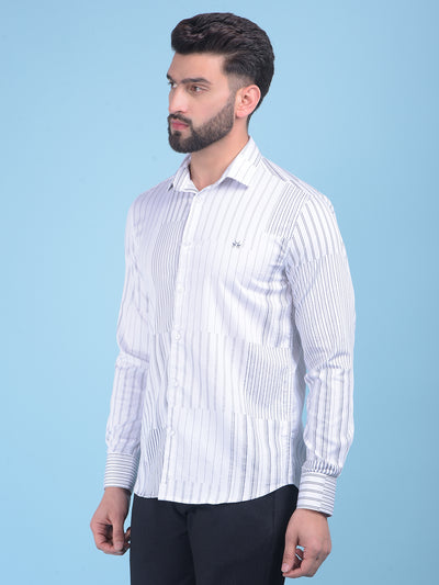 White Vertical Striped Cotton Shirt-Men Shirts-Crimsoune Club