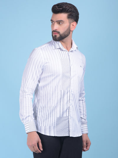 White Vertical Striped Cotton Shirt-Men Shirts-Crimsoune Club