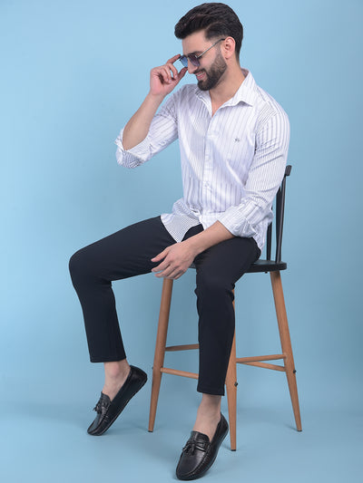 White Vertical Striped Cotton Shirt-Men Shirts-Crimsoune Club