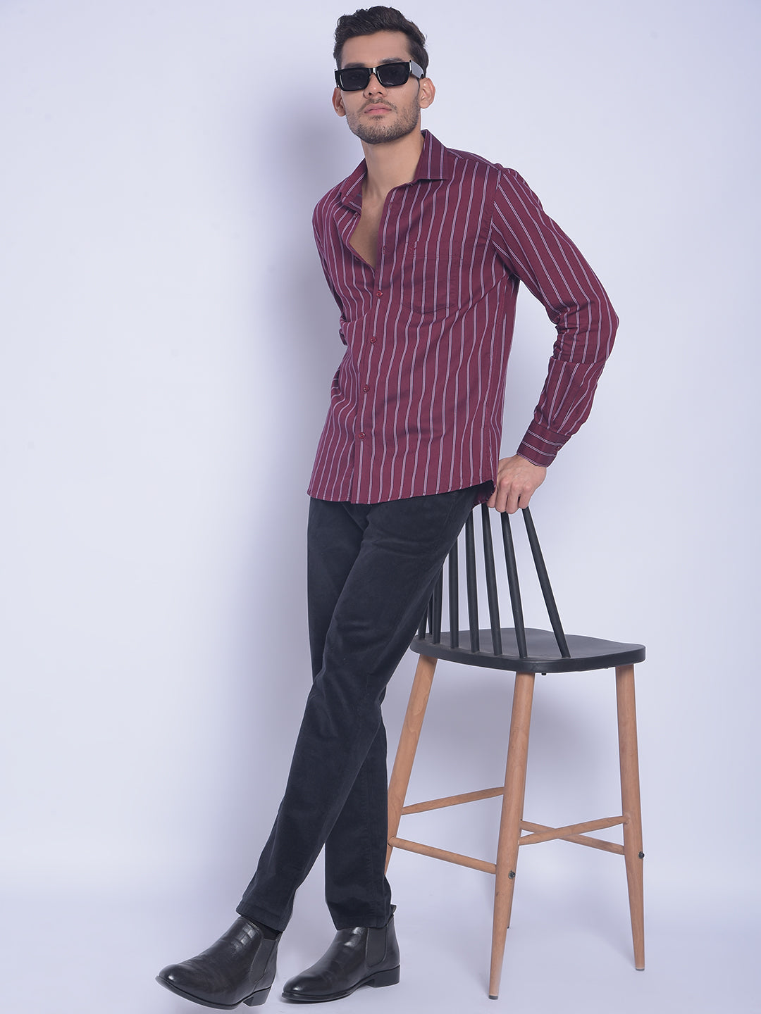 Maroon Striped Shirt-Men Shirts-Crimsoune Club