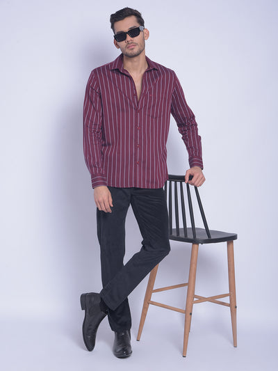 Maroon Striped Shirt-Men Shirts-Crimsoune Club