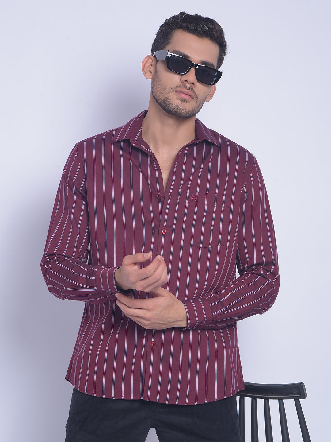 Maroon Striped Shirt-Men Shirts-Crimsoune Club