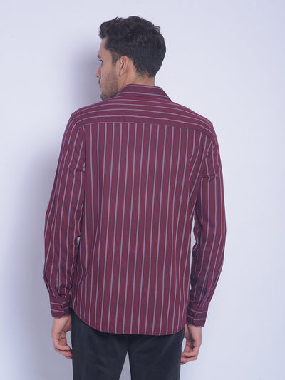 Maroon Striped Shirt-Men Shirts-Crimsoune Club