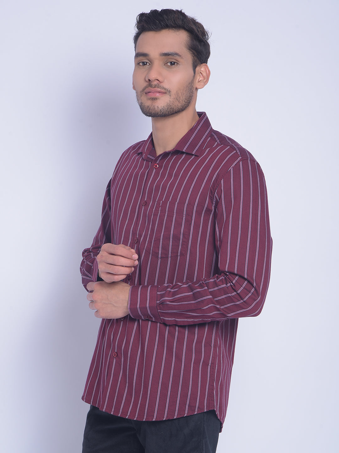 Maroon Striped Shirt-Men Shirts-Crimsoune Club