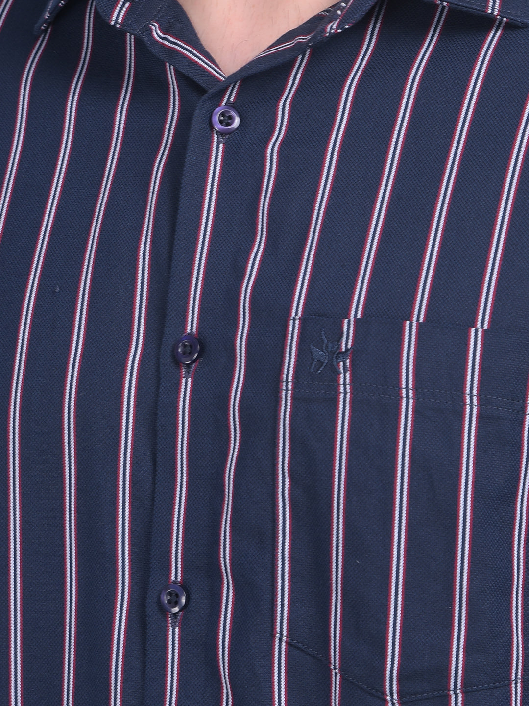Navy Blue Vertical Striped 100% Cotton Shirt-Men Shirts-Crimsoune Club