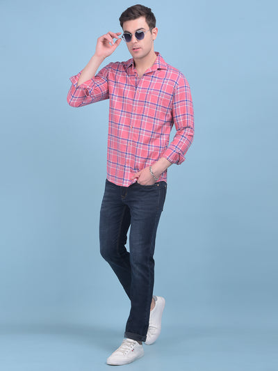 Peach Checks Shirt-Men Shirts-Crimsoune Club