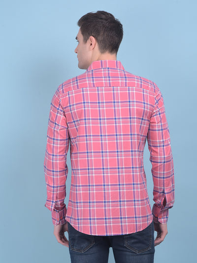 Peach Checks Shirt-Men Shirts-Crimsoune Club