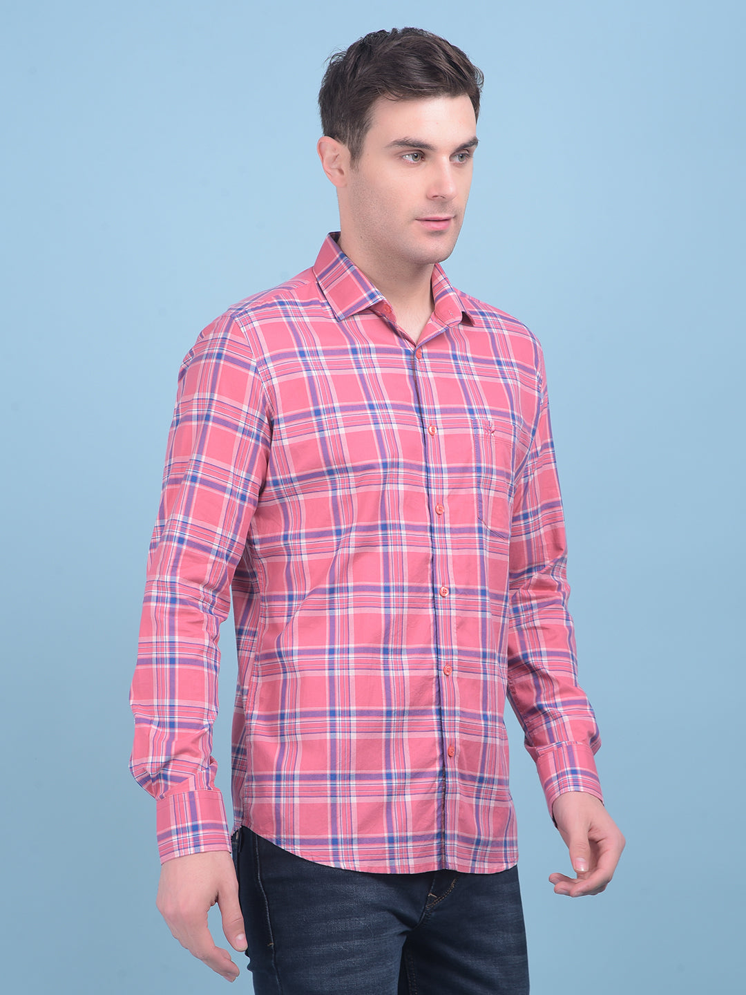 Peach Checks Shirt-Men Shirts-Crimsoune Club