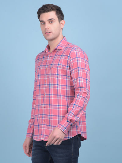 Peach Checks Shirt-Men Shirts-Crimsoune Club