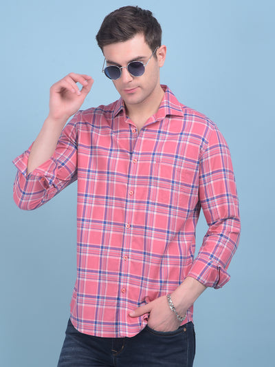 Peach Checks Shirt-Men Shirts-Crimsoune Club