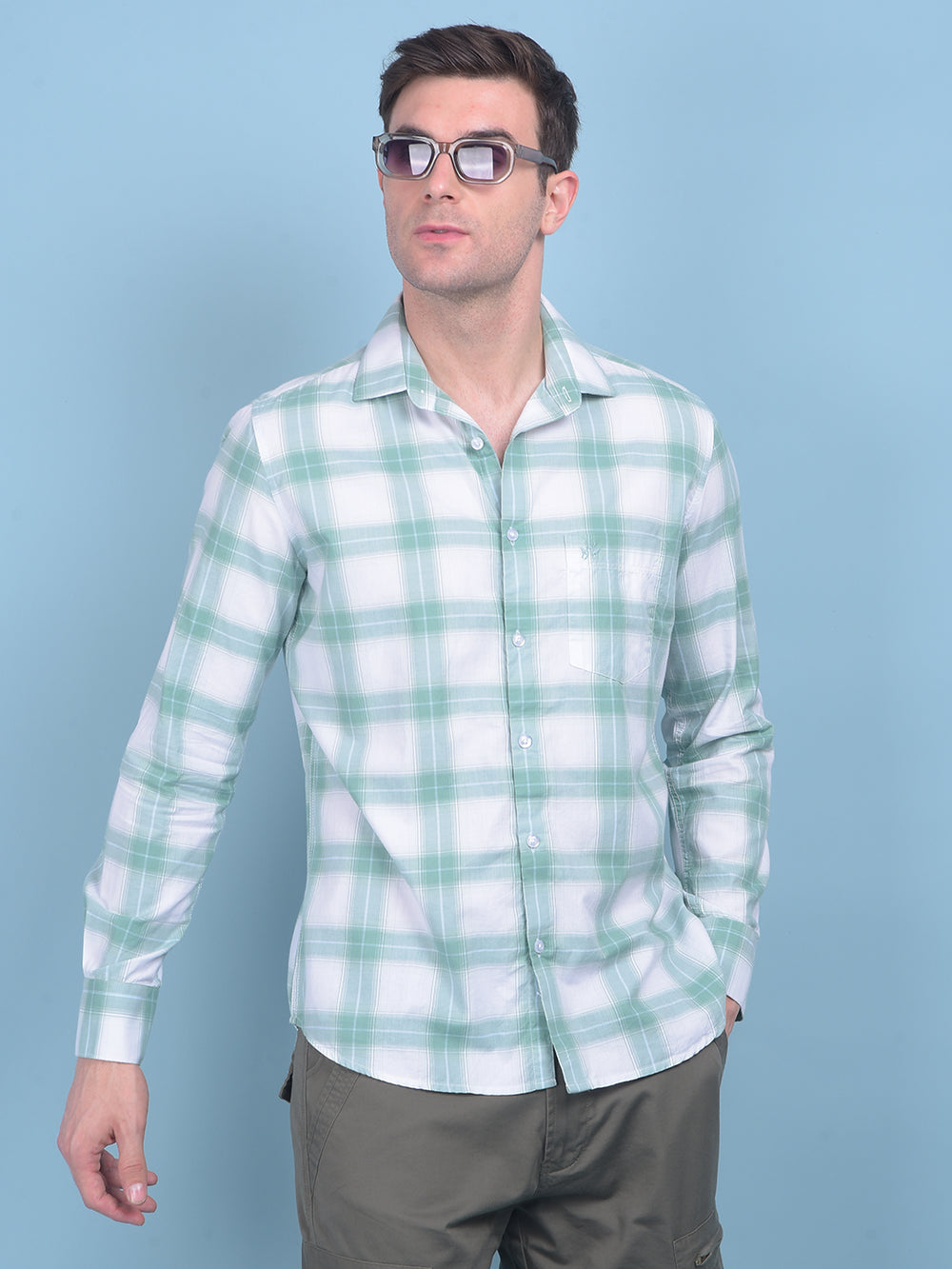 Light Green Checks Shirt-Men Shirts-Crimsoune Club