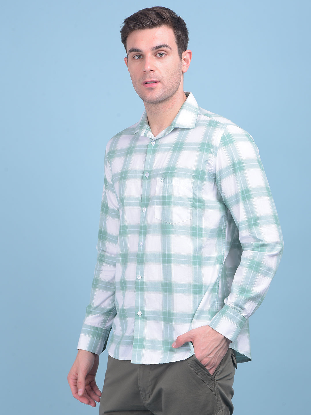 Light Green Checks Shirt-Men Shirts-Crimsoune Club