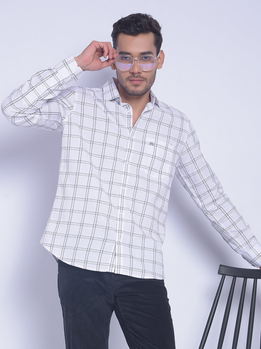 White Checked Shirt-Men Shirts-Crimsoune Club