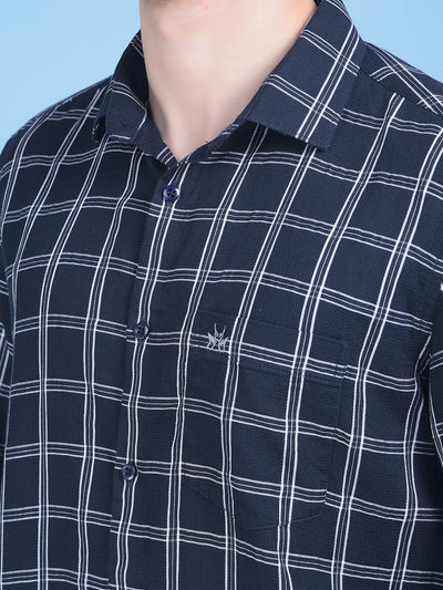 Blue Windowpane Check 100% Cotton Shirt-Men Shirts-Crimsoune Club