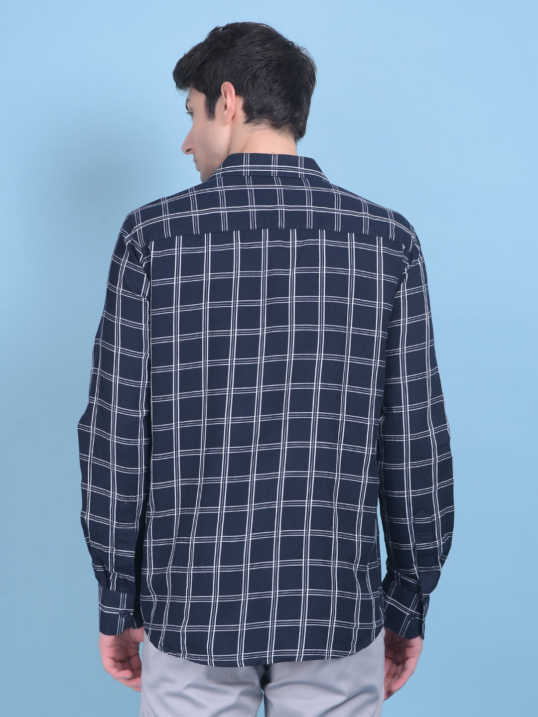 Blue Windowpane Check 100% Cotton Shirt-Men Shirts-Crimsoune Club