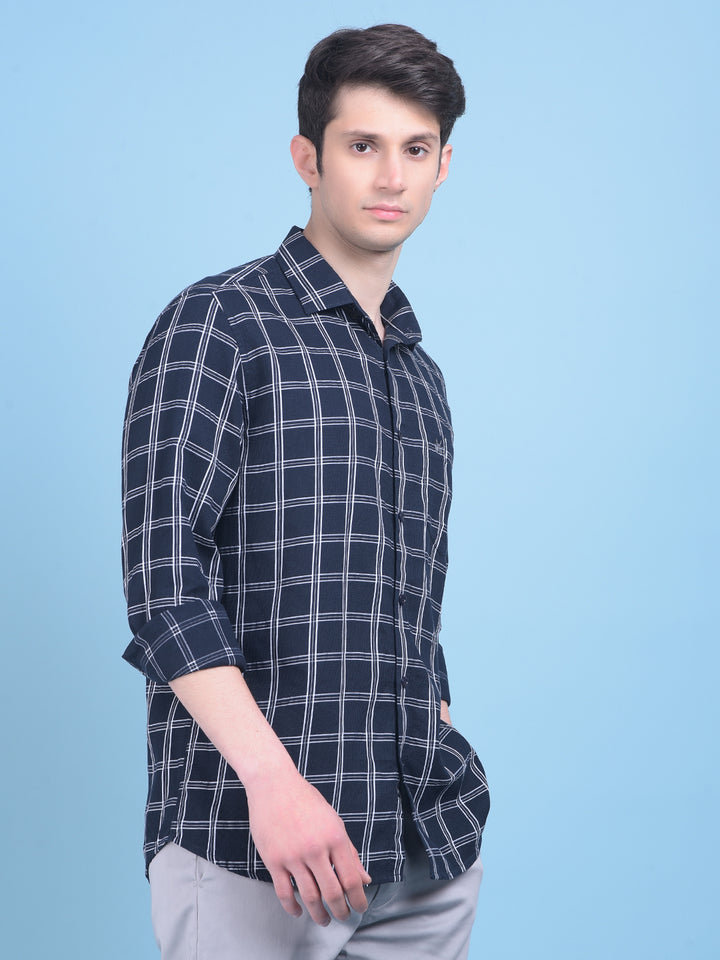 Blue Windowpane Check 100% Cotton Shirt-Men Shirts-Crimsoune Club