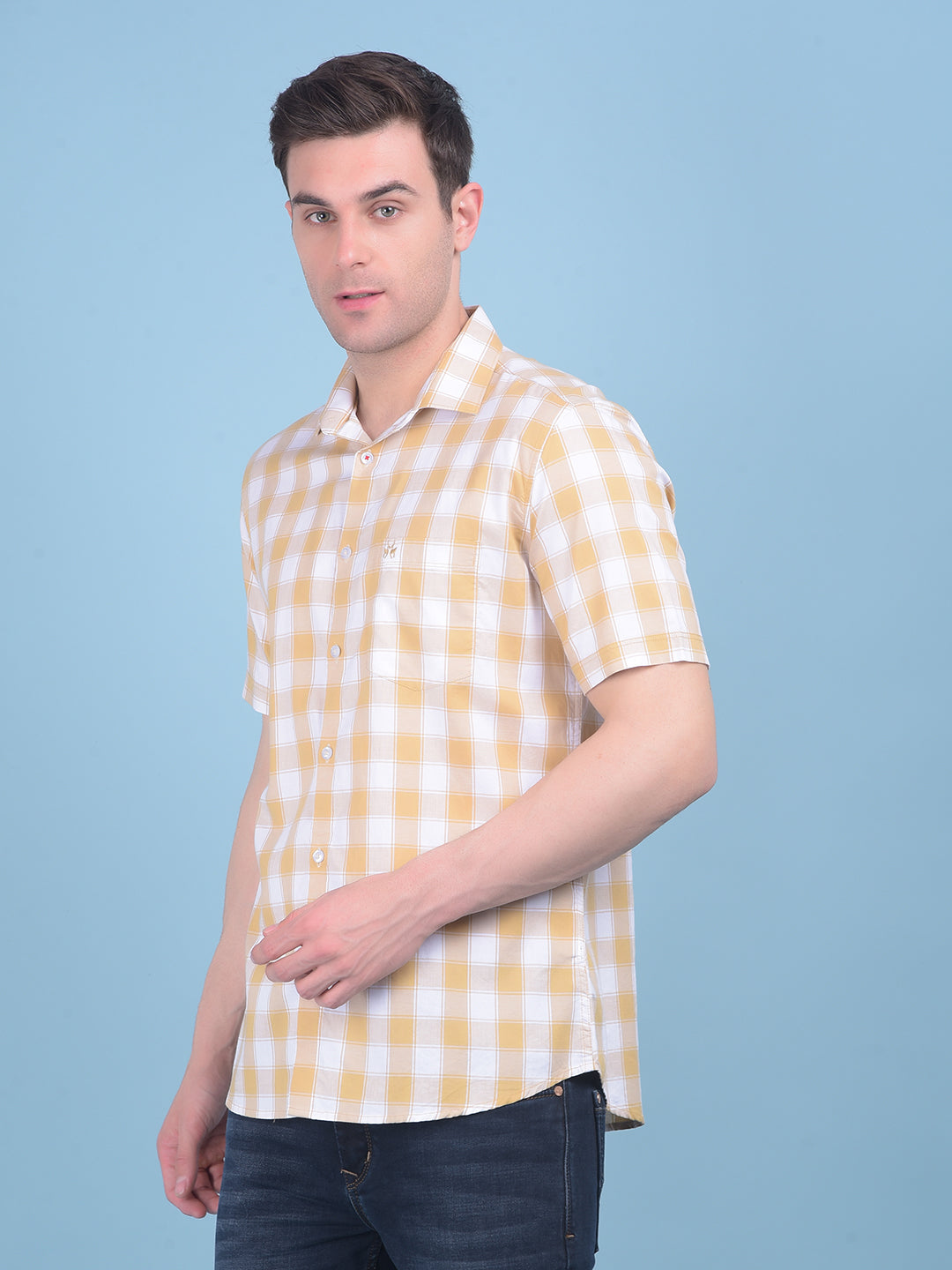 Beige Checks Shirt-Men Shirts-Crimsoune Club