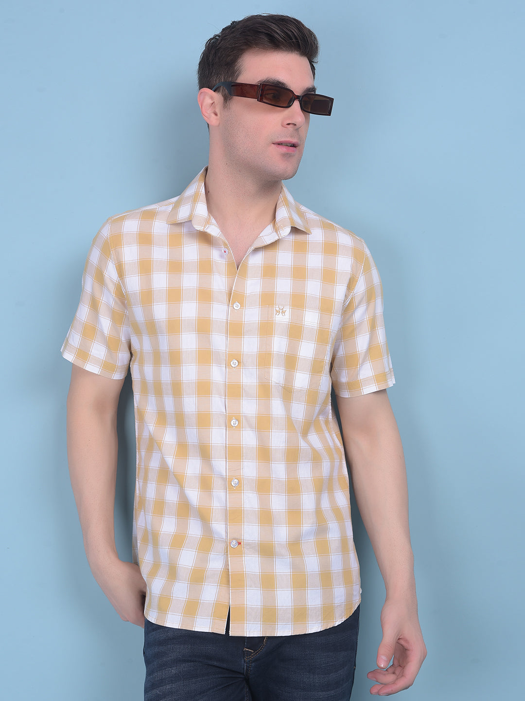 Beige Checks Shirt-Men Shirts-Crimsoune Club