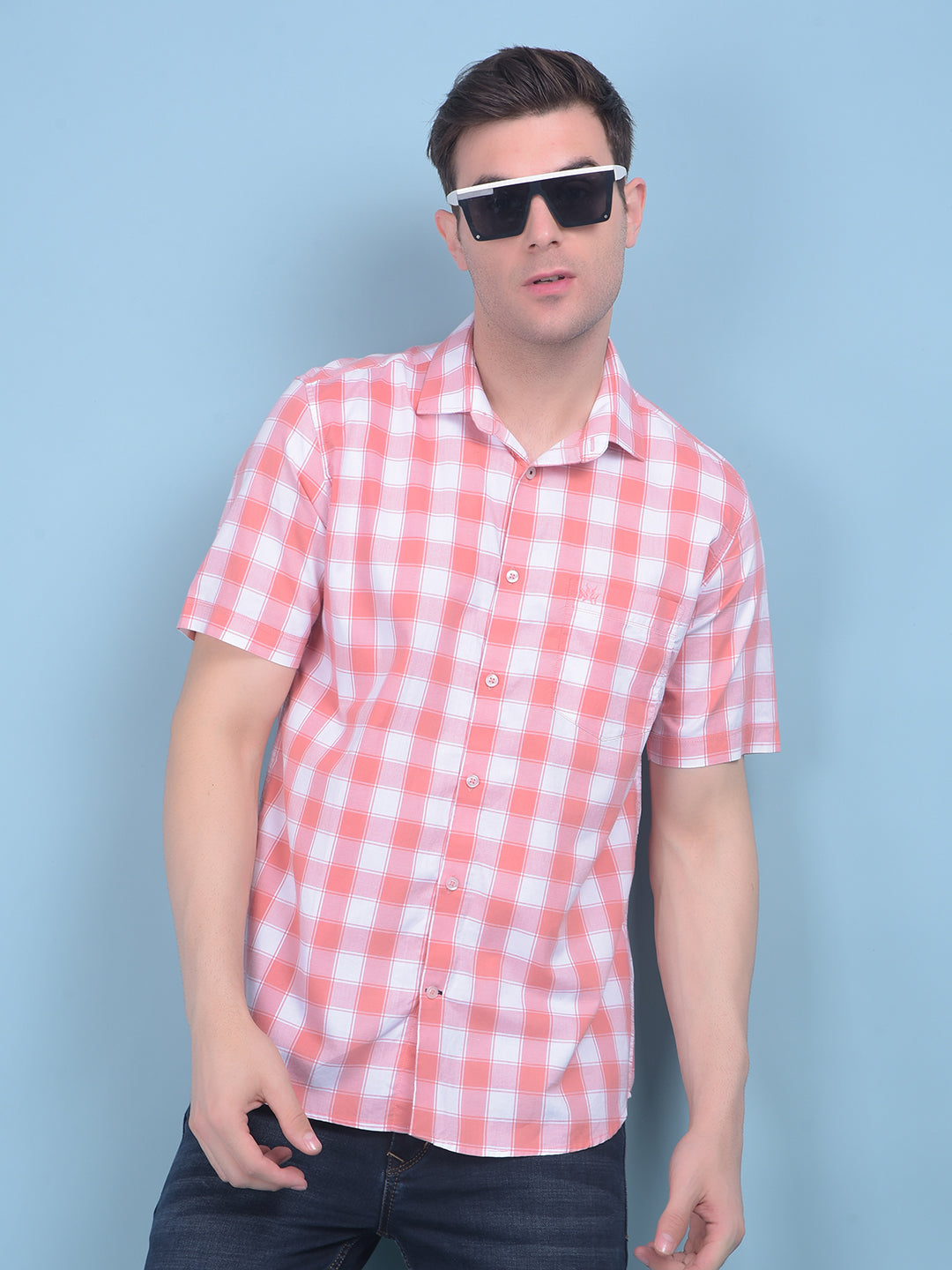 Peach Checks Shirt-Men Shirts-Crimsoune Club