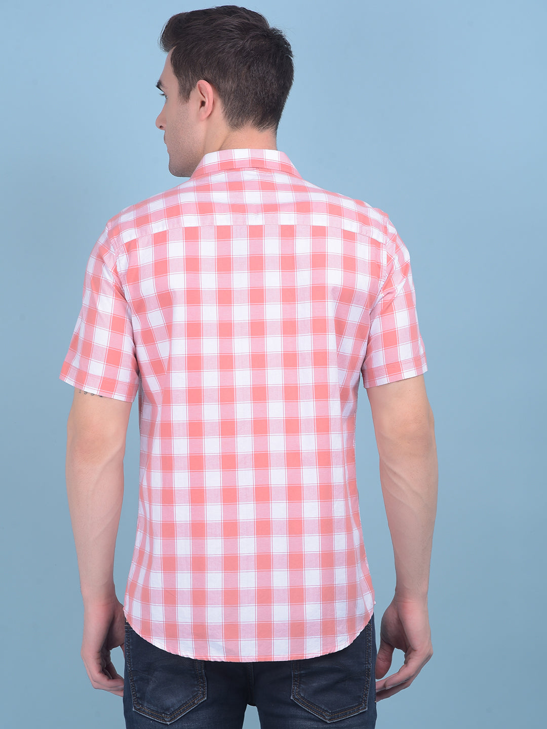 Peach Checks Shirt-Men Shirts-Crimsoune Club