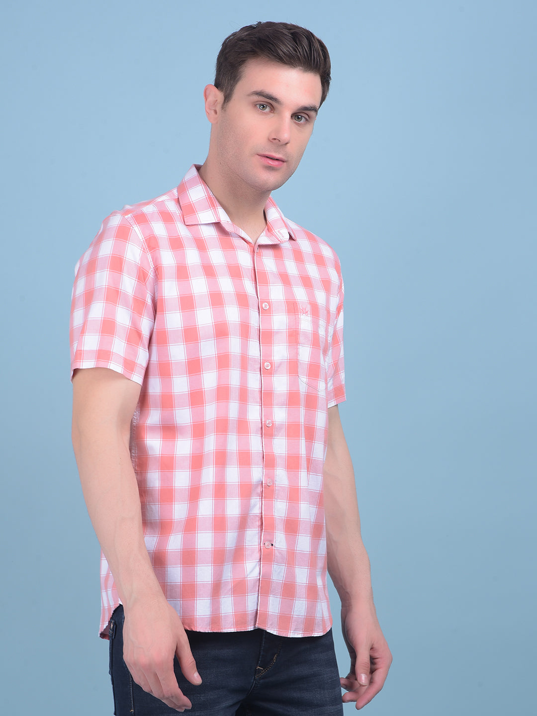 Peach Checks Shirt-Men Shirts-Crimsoune Club