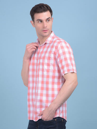 Peach Checks Shirt-Men Shirts-Crimsoune Club