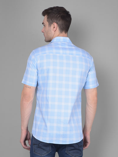 Light Blue Checks Shirt-Men Shirts-Crimsoune Club