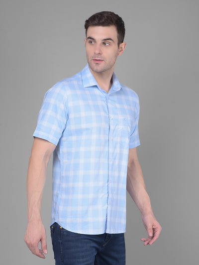 Light Blue Checks Shirt-Men Shirts-Crimsoune Club