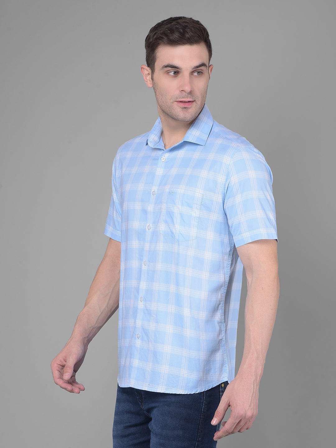 Light Blue Checks Shirt-Men Shirts-Crimsoune Club