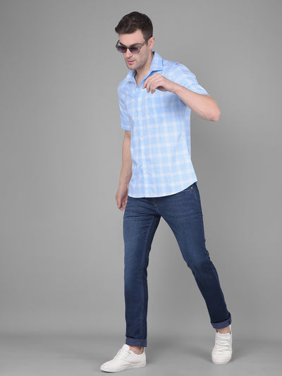 Light Blue Checks Shirt-Men Shirts-Crimsoune Club