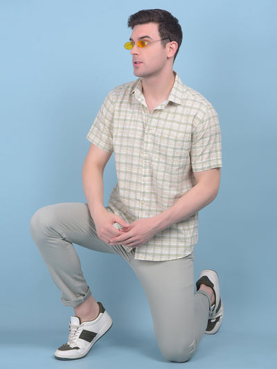 Olive Tartan Check 100% Cotton Shirt-Men Shirts-Crimsoune Club