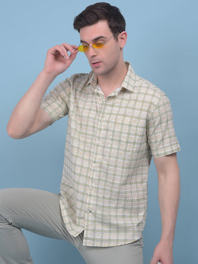 Olive Tartan Check 100% Cotton Shirt-Men Shirts-Crimsoune Club