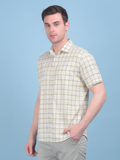 Olive Tartan Check 100% Cotton Shirt-Men Shirts-Crimsoune Club