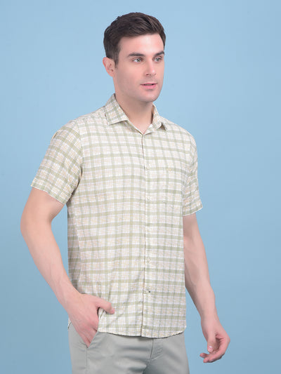 Olive Tartan Check 100% Cotton Shirt-Men Shirts-Crimsoune Club