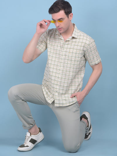 Olive Tartan Check 100% Cotton Shirt-Men Shirts-Crimsoune Club
