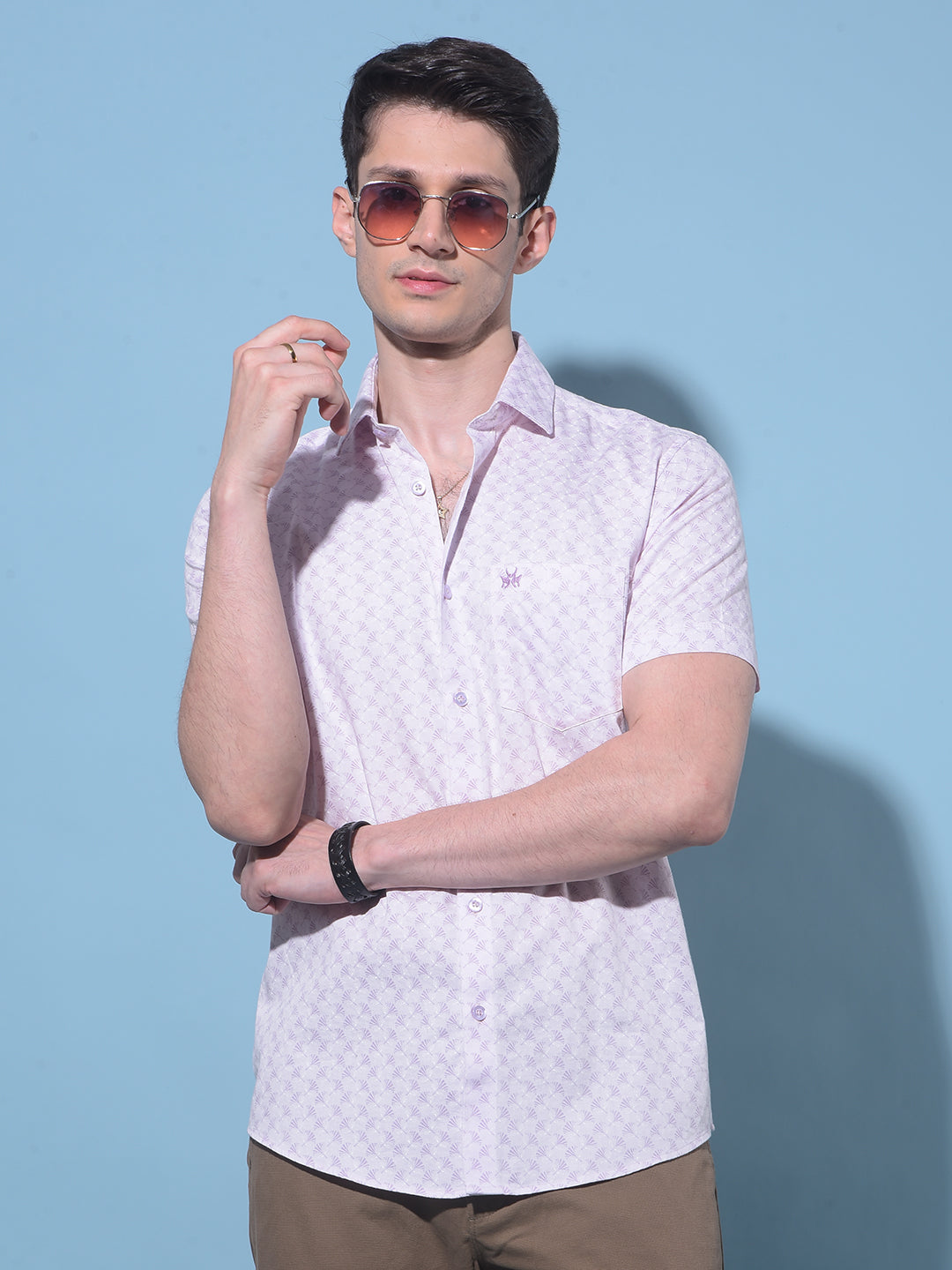 Purple Floral Printed 100% Cotton Shirt-Men Shirts-Crimsoune Club