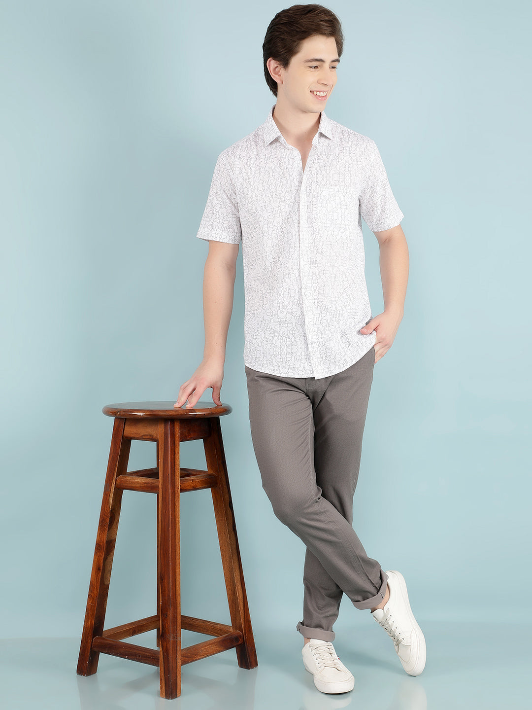 White 100% Cotton Printed Shirt-Men Shirts-Crimsoune Club