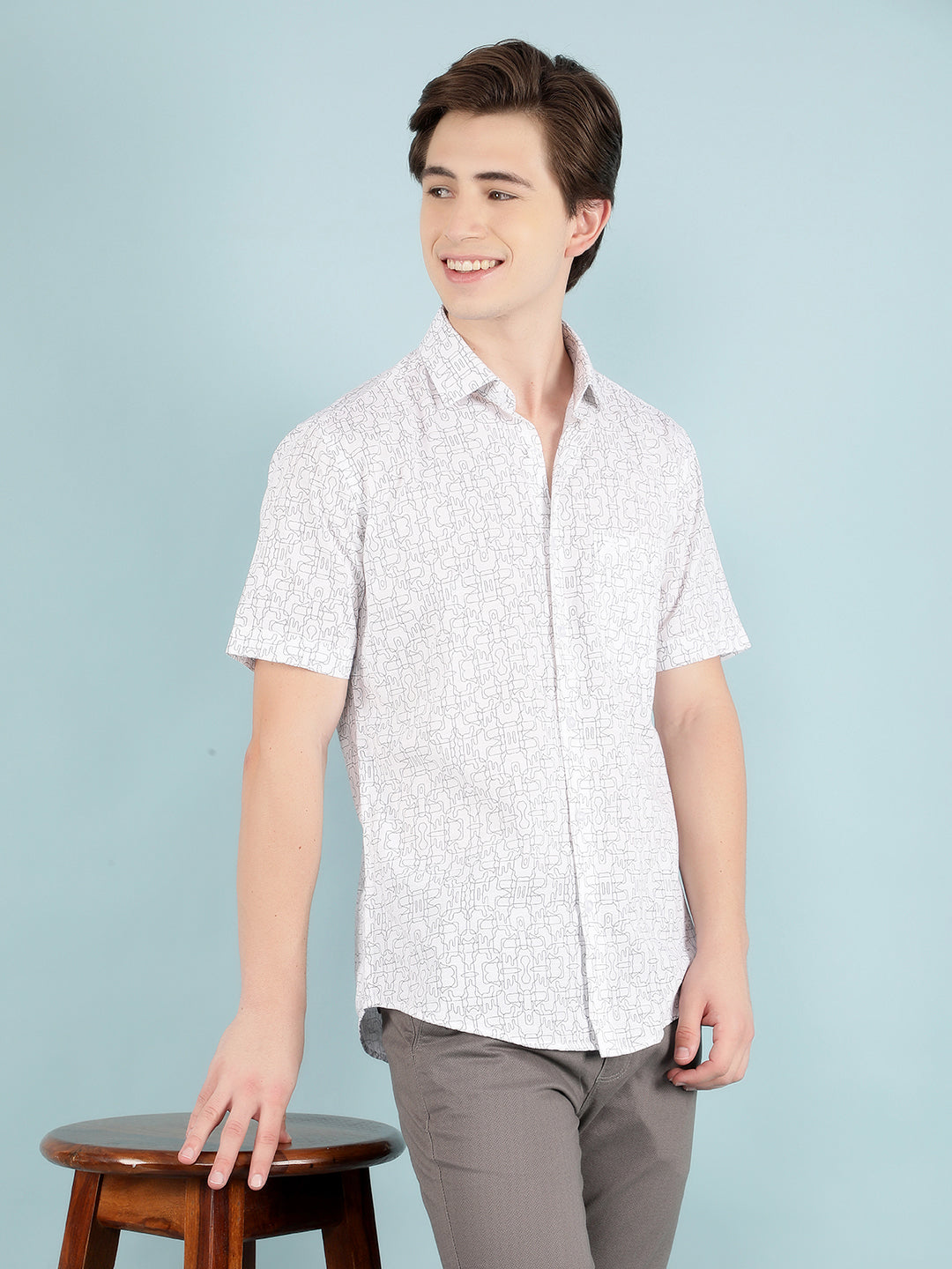 White 100% Cotton Printed Shirt-Men Shirts-Crimsoune Club