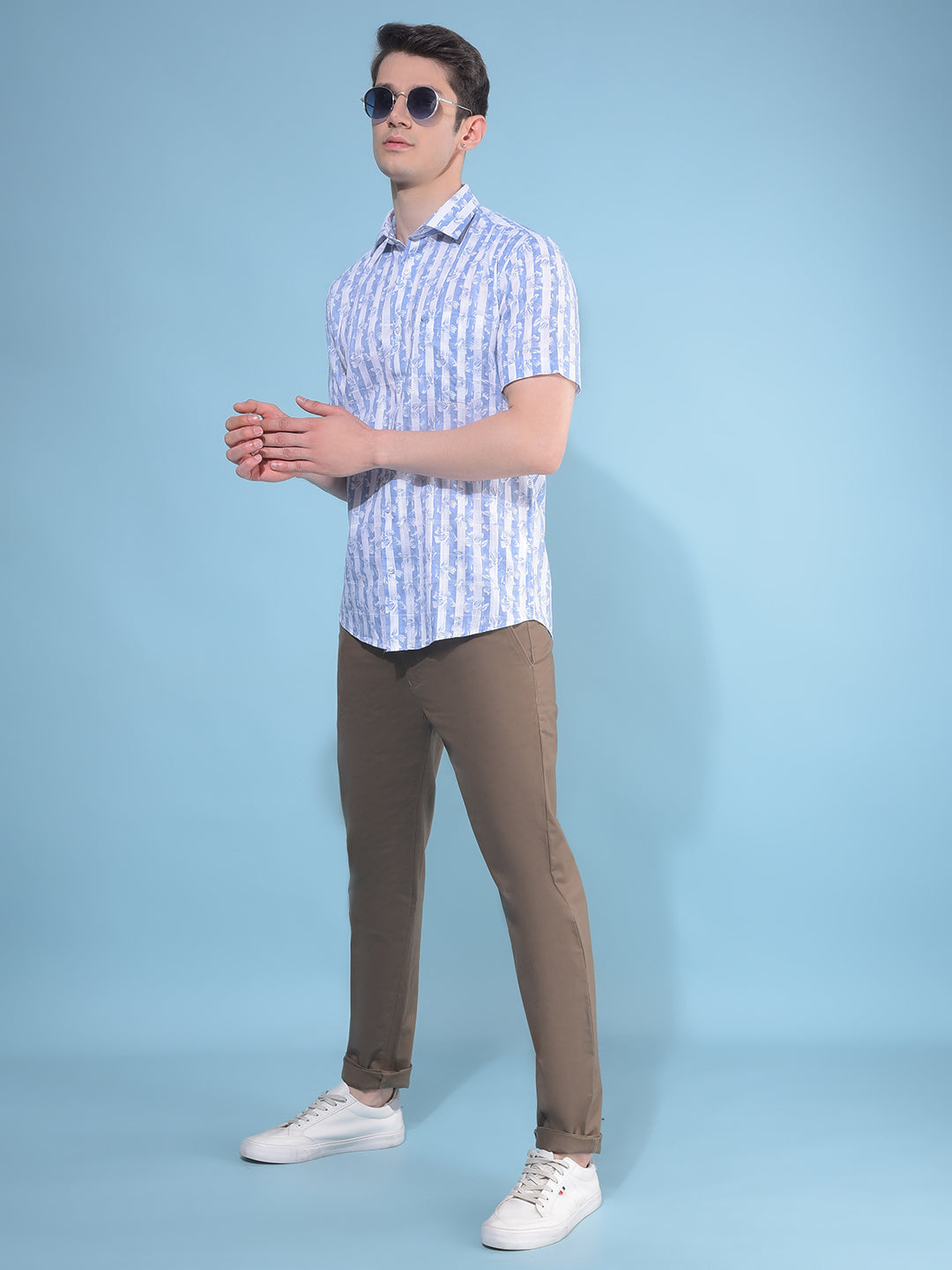 Blue Vertical Striped 100% Cotton Shirt-Men Shirts-Crimsoune Club