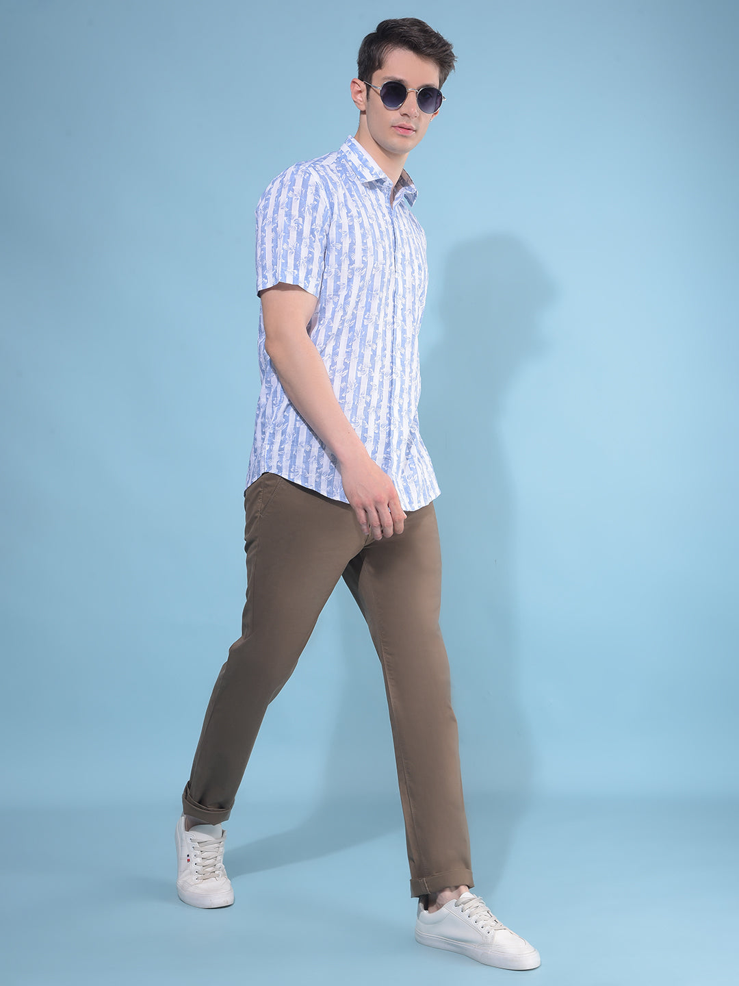 Blue Vertical Striped 100% Cotton Shirt-Men Shirts-Crimsoune Club