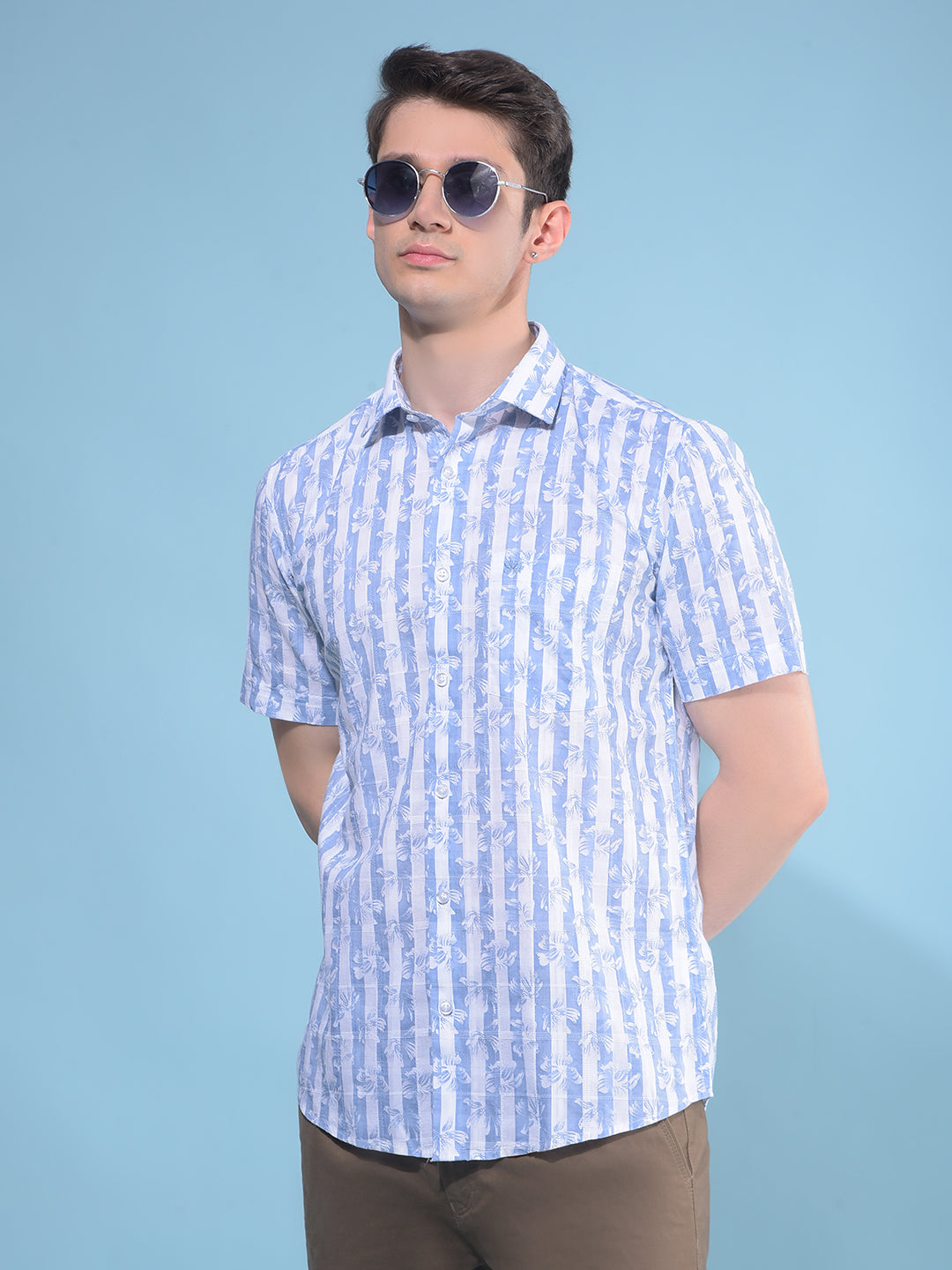 Blue Vertical Striped 100% Cotton Shirt-Men Shirts-Crimsoune Club