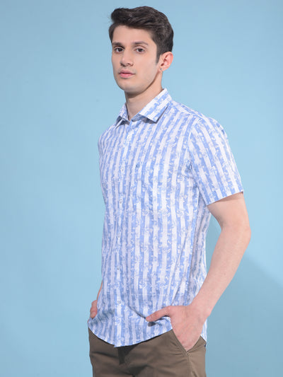 Blue Vertical Striped 100% Cotton Shirt-Men Shirts-Crimsoune Club