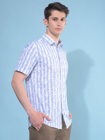 Blue Vertical Striped 100% Cotton Shirt-Men Shirts-Crimsoune Club