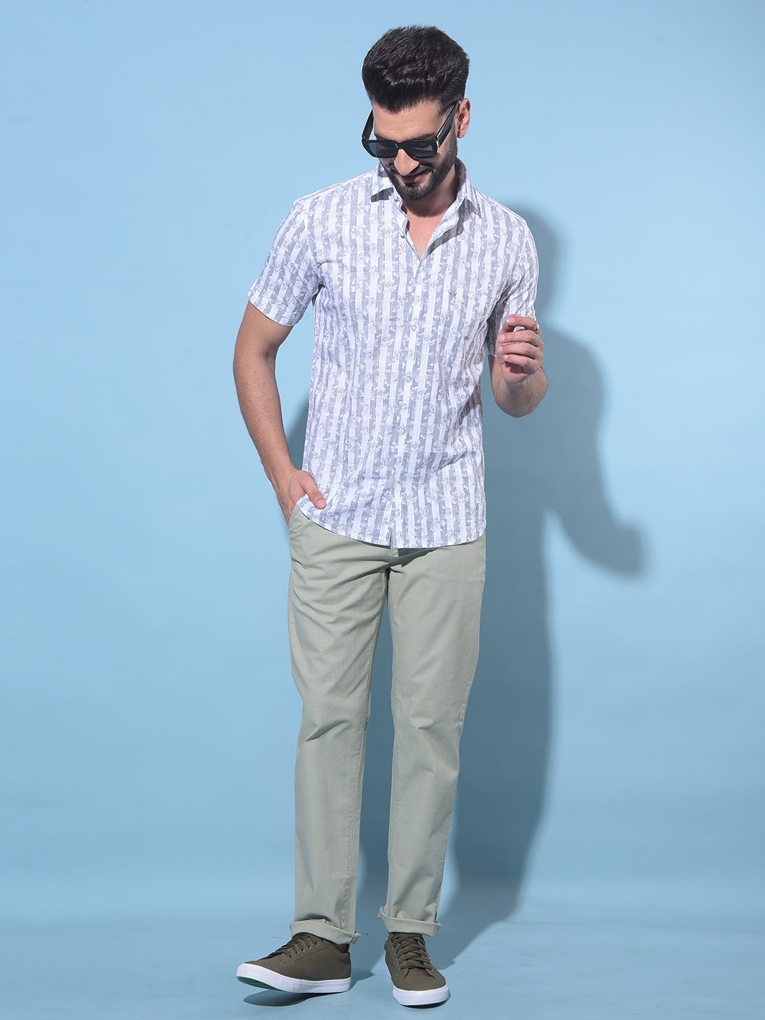 Grey Vertical Striped 100% Cotton Shirt-Men Shirts-Crimsoune Club