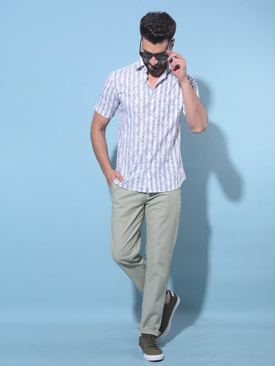 Grey Vertical Striped 100% Cotton Shirt-Men Shirts-Crimsoune Club