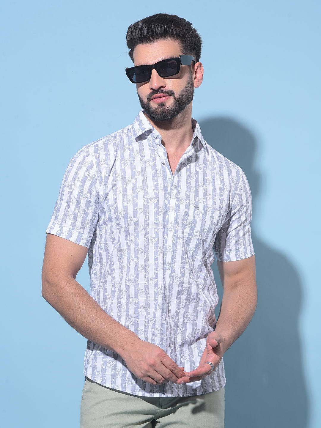 Grey Vertical Striped 100% Cotton Shirt-Men Shirts-Crimsoune Club