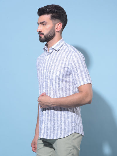 Grey Vertical Striped 100% Cotton Shirt-Men Shirts-Crimsoune Club