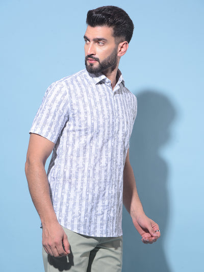 Grey Vertical Striped 100% Cotton Shirt-Men Shirts-Crimsoune Club